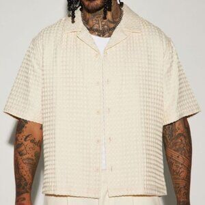 NWT Nova Men Textured Waffle Knit Shirt Men's Button Up Club 3D Boxy Miami M